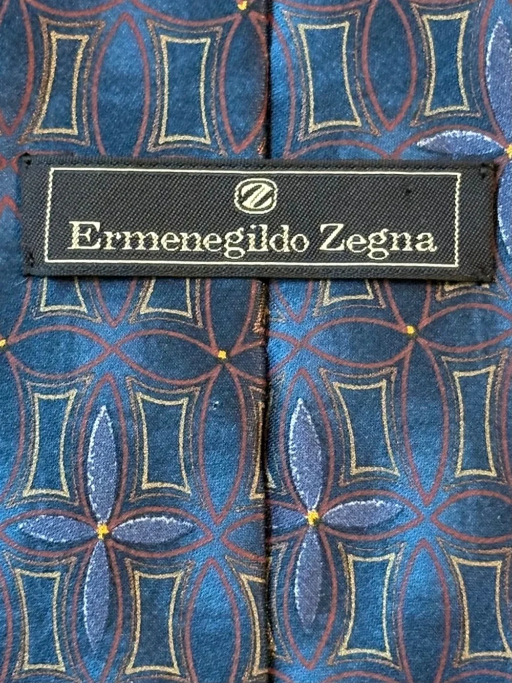 Luxury Ermenegildo Zegna Men's 100% Silk Tie Blue Gold Geometric Traditional